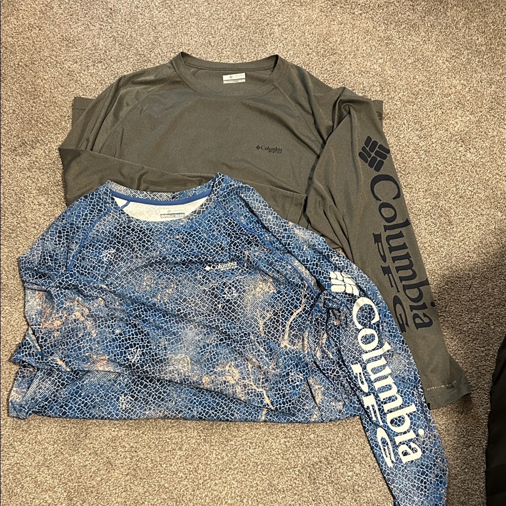 Columbia PFG Mens Long Sleeve Shirts in Blue and Gray